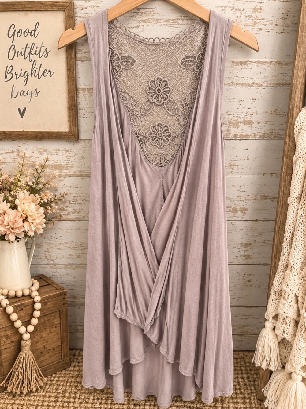 Lace-Back Sleeveless Chemise in Taupe